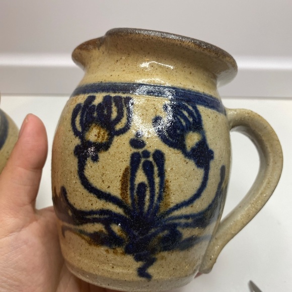 OSV Stamped Old Sturbridge Village Art Pittery Stoneware Flora Jar And Pitcher - Picture 7 of 15